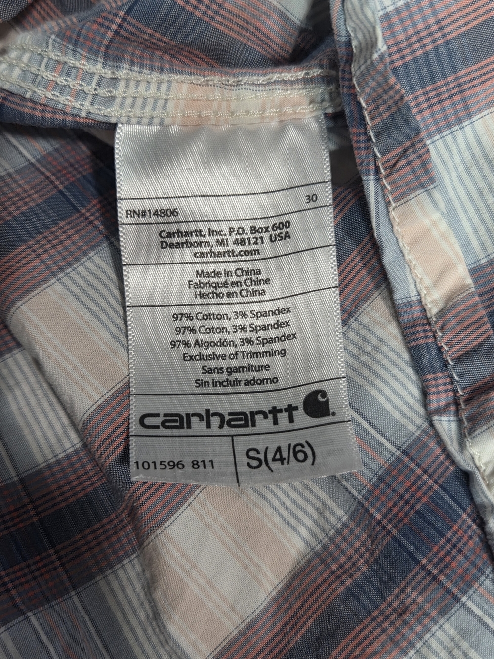 Carhartt Girls Plaid Button-Down Shirt in Pink and Blue Size S - Picture 13 of 16